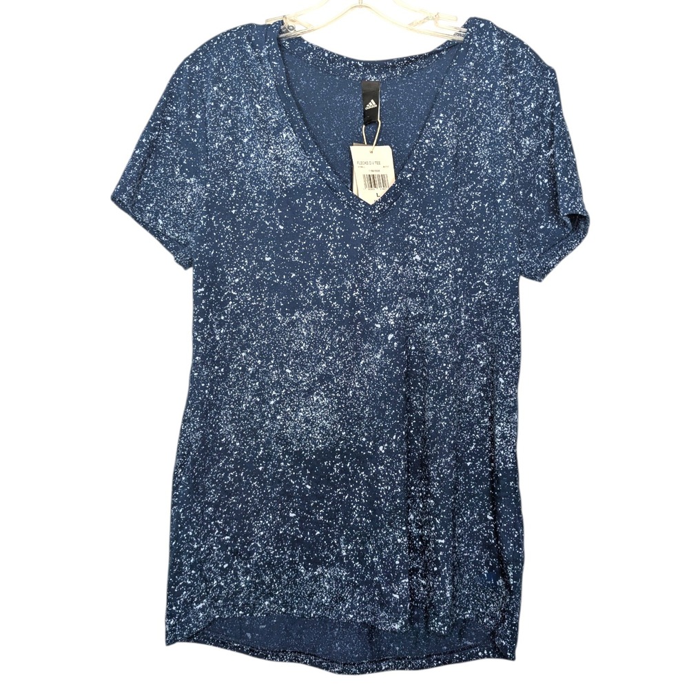 Adidas Flecks Deep V-Neck Shirt Womens Size Large Speckled Navy Blue NWT BK1707